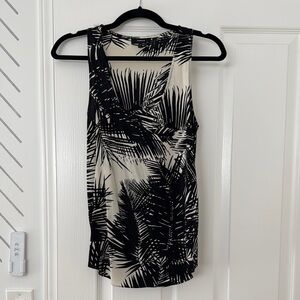 Theory Black and White Sleeveless V-Neck Sheath Tank Top 100% Silk